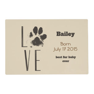 Pet Paw Print Love Typography Placemat