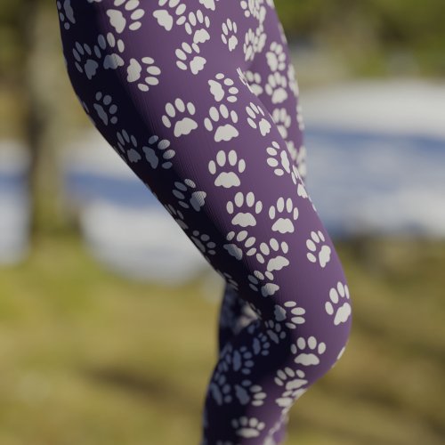 Pet Paw Print Pattern Purple and Gray Leggings