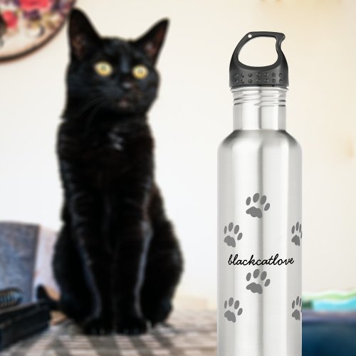 Pet Paw Print Personalized Animal Cat Lover Stainless Steel Water Bottle