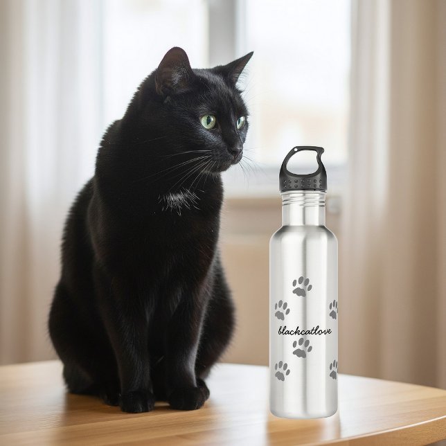 Pet Paw Print Personalized Cat Lover Water Bottle (Add your name to this paw print water bottle. Purrfect gift for the Cat Mom in your life)