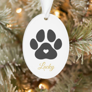 Pet Paw Print Personalized Gold Pet Name Photo Ornament