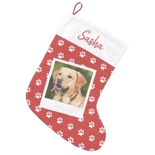 Pet Paw Print Personalized Name and Photo Small Christmas Stocking