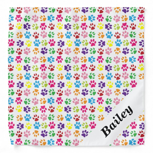 Pet Paw Print Personalized Rainbow Bandana (Front)