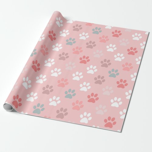 Pet paw print _ pink wrapping paper