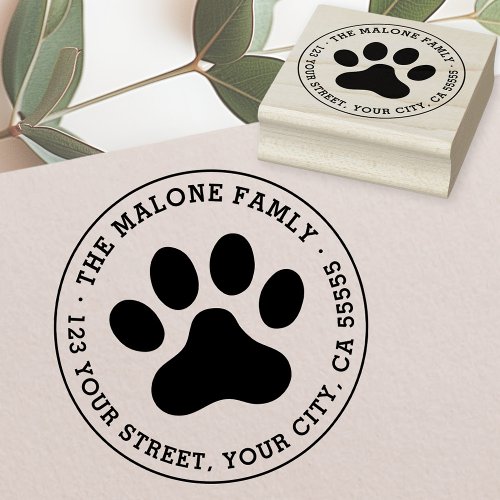 Pet paw print return address rubber stamp
