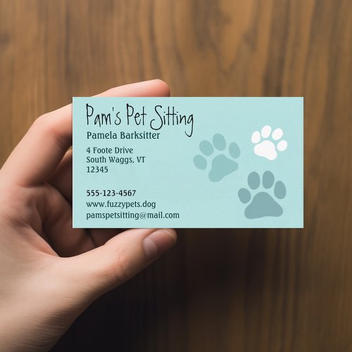 Pet Paw Prints Animal Lover Dog Tracks Light Teal Business Card