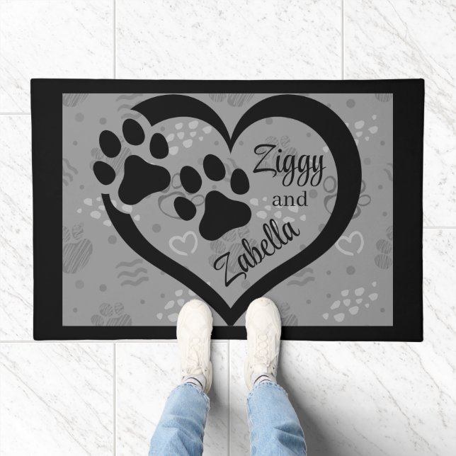 Pet Paw Prints Heart Customized Doormat (Indoor)