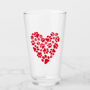Pet Paw Prints Heart Cute Dog and Cat Lover's Glass