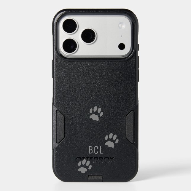 Pet Paw Prints Monogram Black Cat Owner's Otterbox iPhone Case (Back)