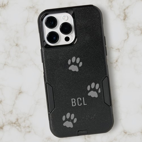 Pet Paw Prints Monogram Black Cat Owners OtterBox iPhone 14 Pro Max Case