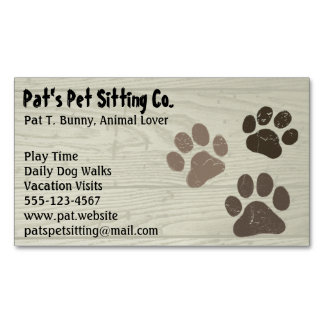 Pet Paw Prints on Faux Wood Magnetic Business Card