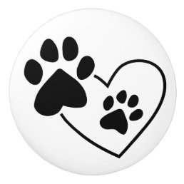 Pet Paw Prints on Heart Ceramic Knob