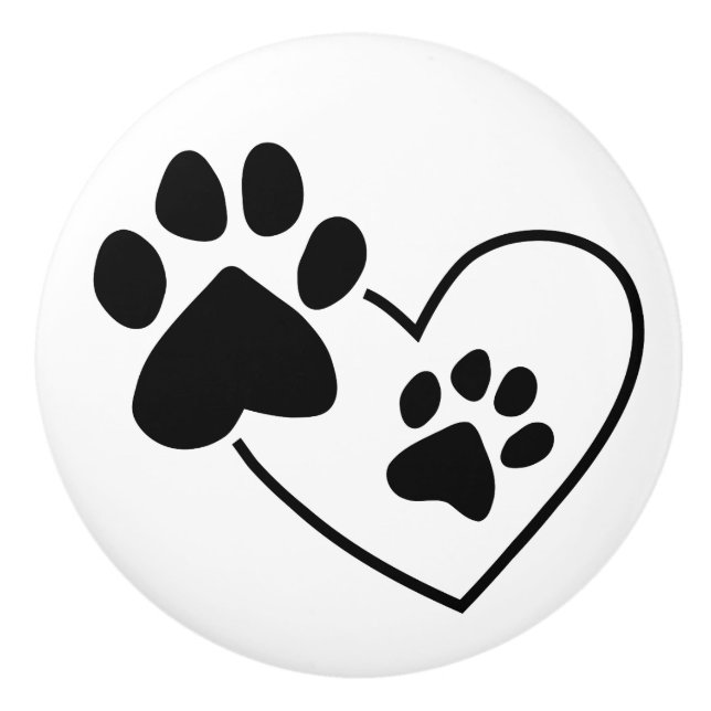 Pet Paw Prints on Heart Ceramic Knob (Front)