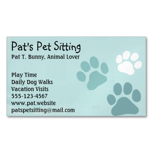 Pet Paw Prints on Teal Cat and Dog Animal Services Magnetic Business Card