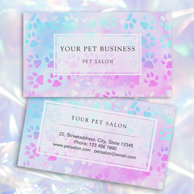 pet paw prints purple blue business card (Creator Uploaded)