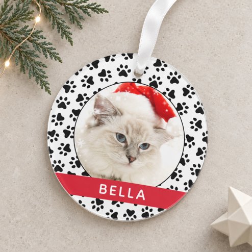 What Christmas looks like in 2026 - Pink Dramatic personalized gifts for you Pet Paw Prints Red Personalized Cat Name Photo Ornament – populair kerstcadeau en kerstdecoratie 2026
