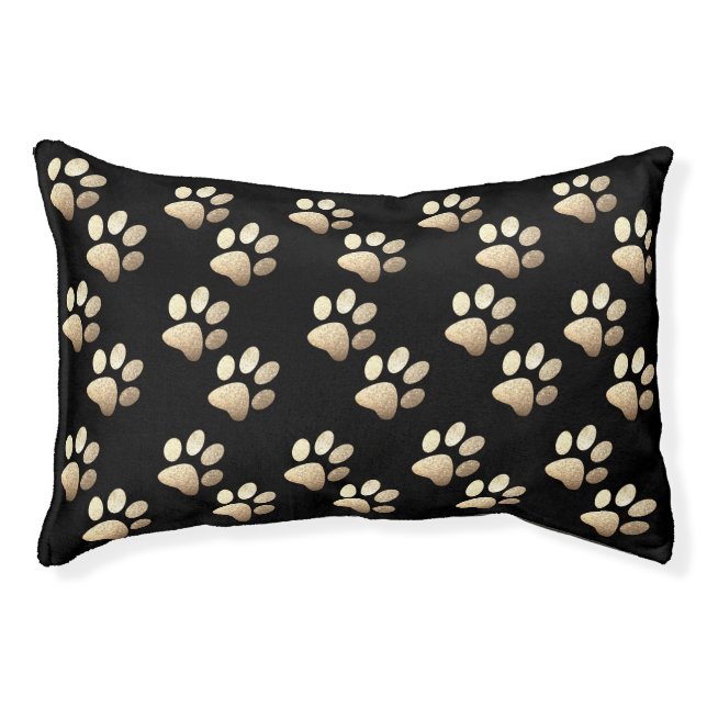 Pet paw silver glitter print on black background bed (Front)