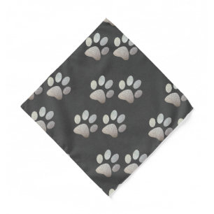 Pet paw silver glitter print on gray background   bandana