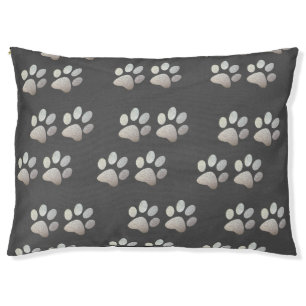 Pet paw silver glitter print on gray background pet bed