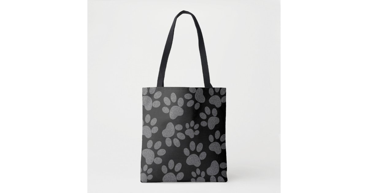 Pet Paws Animal Pattern With Your Name On Black Tote Bag Zazzle Com