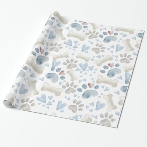 Pet Paws Bone and Hearts Wrapping Paper