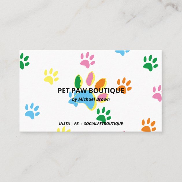 Pet Paws Chic Stylish Yellow blue orange pink Business Card