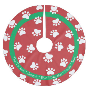 Pet Paws Dog Cat Family Name Christmas Brushed Polyester Tree Skirt