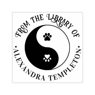 Pet Paws Dog Cat Yin Yang Symbol Library Book Name Self-inking Stamp