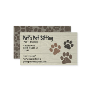 Pet Paws Dog or Cat Paw Prints Faux Weathered Wood Business Card