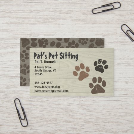 Pet Paws Dog Or Cat Paw Prints Faux Weathered Wood Business Card