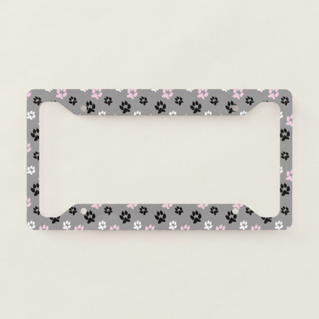 Pet Paws Floral Inspired License Plate Frame (Front)