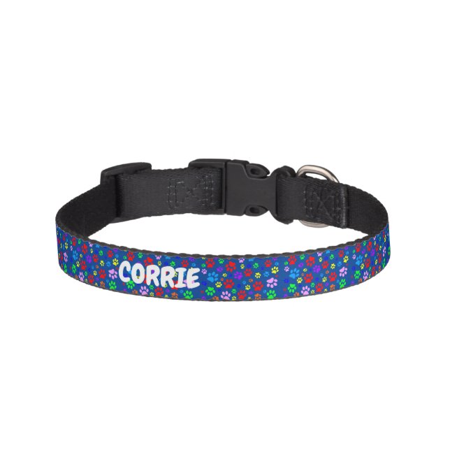 Pet Paws on blue Dog Collar (Front)