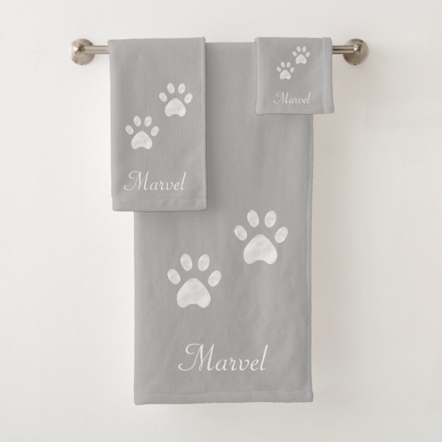 Pet Paws on Light Gray Bath Towel Set (Insitu)