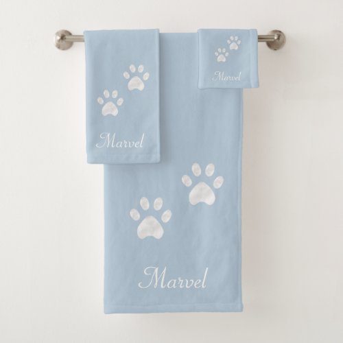 Pet Paws on Wondrous Blue Bath Towel Set