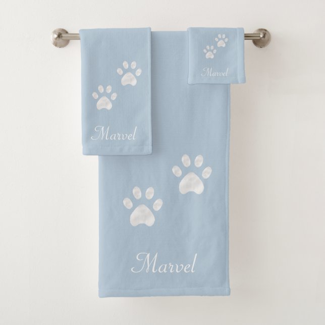 Pet Paws on Wondrous Blue Bath Towel Set (Insitu)