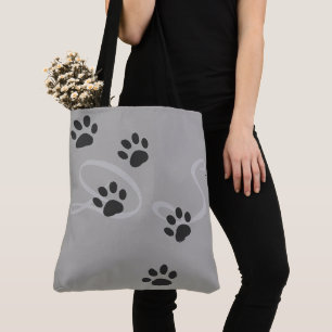 Pet Paws with a pattern of names on gray Tote Bag