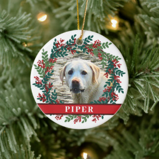 Pet Personalized Photo Christmas Wreath Ceramic Ceramic Ornament