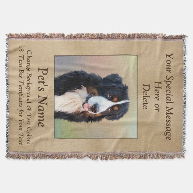 Pet Photo 3 Text Boxes Personalized Throw Blanket (Front)