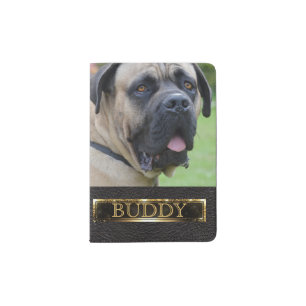 Pet Photo and Name Gold Black Leather Look Passport Holder
