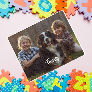 Pet Photo Bernese White Typography Family Custom Jigsaw Puzzle