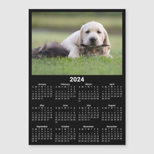 Pet Photo Black and White 2024 Magnetic Calendar