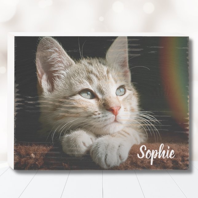 Pet Photo Block Wooden Box Sign (Pet Cat Photo Box Sign)