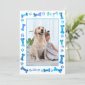 Pet Photo Blue Paw Prints Dog Birthday  Invitation (Standing Front)