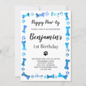 Pet Photo Blue Paw Prints Dog Birthday  Invitation (Back)