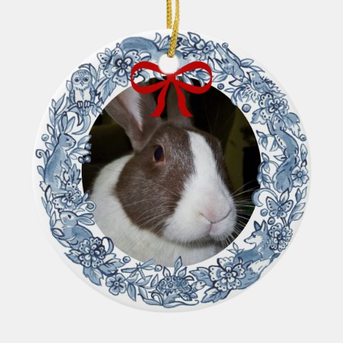 Pet Photo Blue White Rabbit Dog Cat Personalized Ceramic Ornament