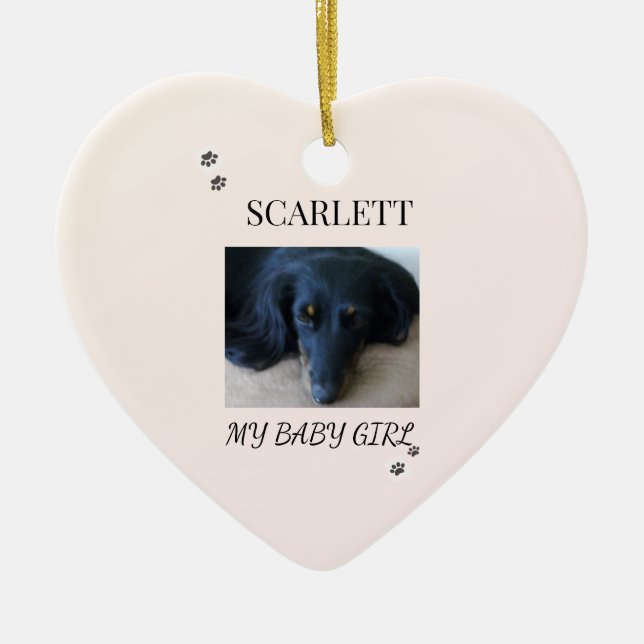 Pet Photo Blush Design with Holiday Paw Prints Ceramic Ornament (Front)