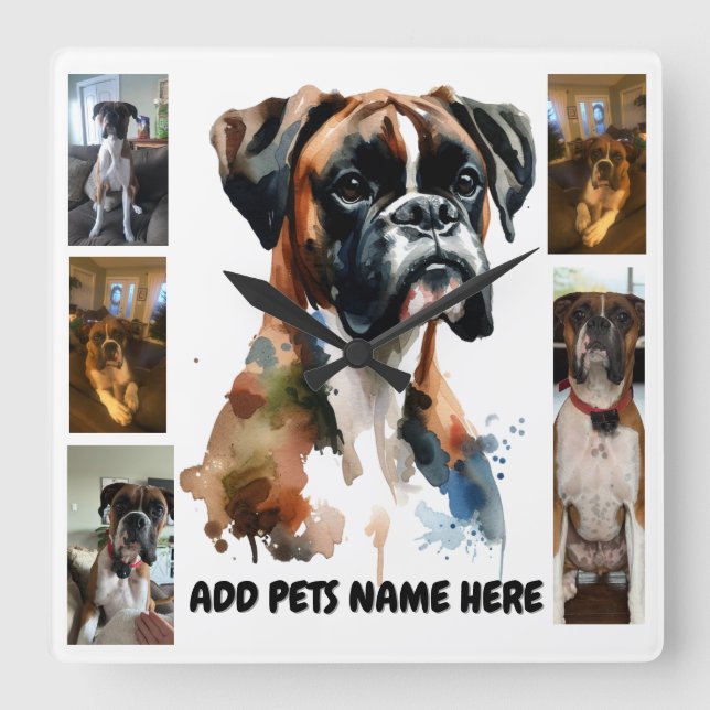 Pet Photo Boxer Personalize Square Wall Clock (Front)