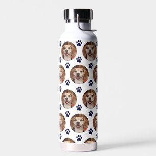 Pet Photo Cat Dog Cute White Black Paw Prints  Water Bottle