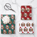 Pet Photo Christmas Colors Santa Hats on Head Wrapping Paper Sheets<br><div class="desc">These adorably cute custom pet photo Christmas wrapping paper sheets features red and white Santa hats on your pet's head and your own dog, cat, or other fur baby photo in an offset pattern on Christmas colors of green, red, and white. These are the perfect wrapping sheets to wrap Christmas...</div>