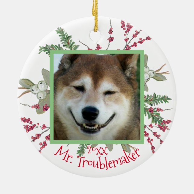 Pet Photo Christmas Custom Cute Santa Animals Cat Ceramic Ornament (Back)